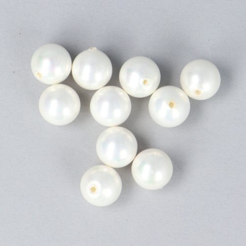 Shell Pearl, fehér, félig fúrt golyó, 10 mm, csomag (10 db)