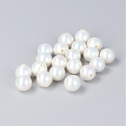 Shell Pearl, fehér, félig fúrt golyó, 8 mm, csomag (20 db)