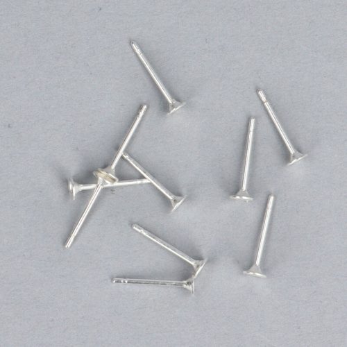 Fülbevaló alap, stift, lapos, ezüst szín, 3 mm (10 db)