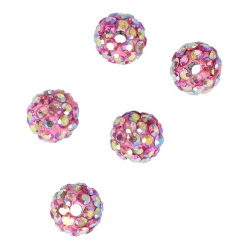 Shamballa golyó, pink AB, 8 mm (5 db)